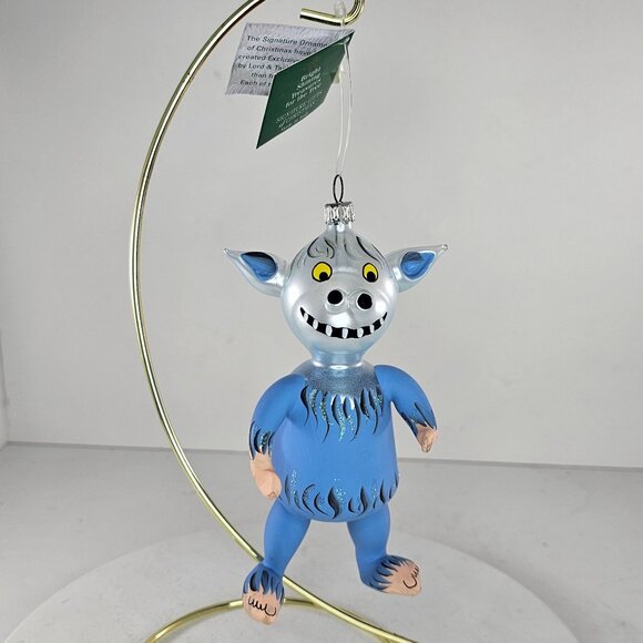 Lord & Taylor Handcrafted Blue Monster Christmas Ornament Made In Italy - Picture 2 of 8